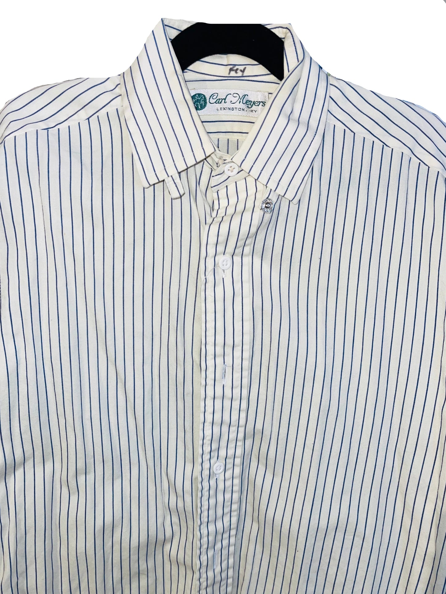 Carl Meyers, Cream with Blue Pinstripe Shirt
