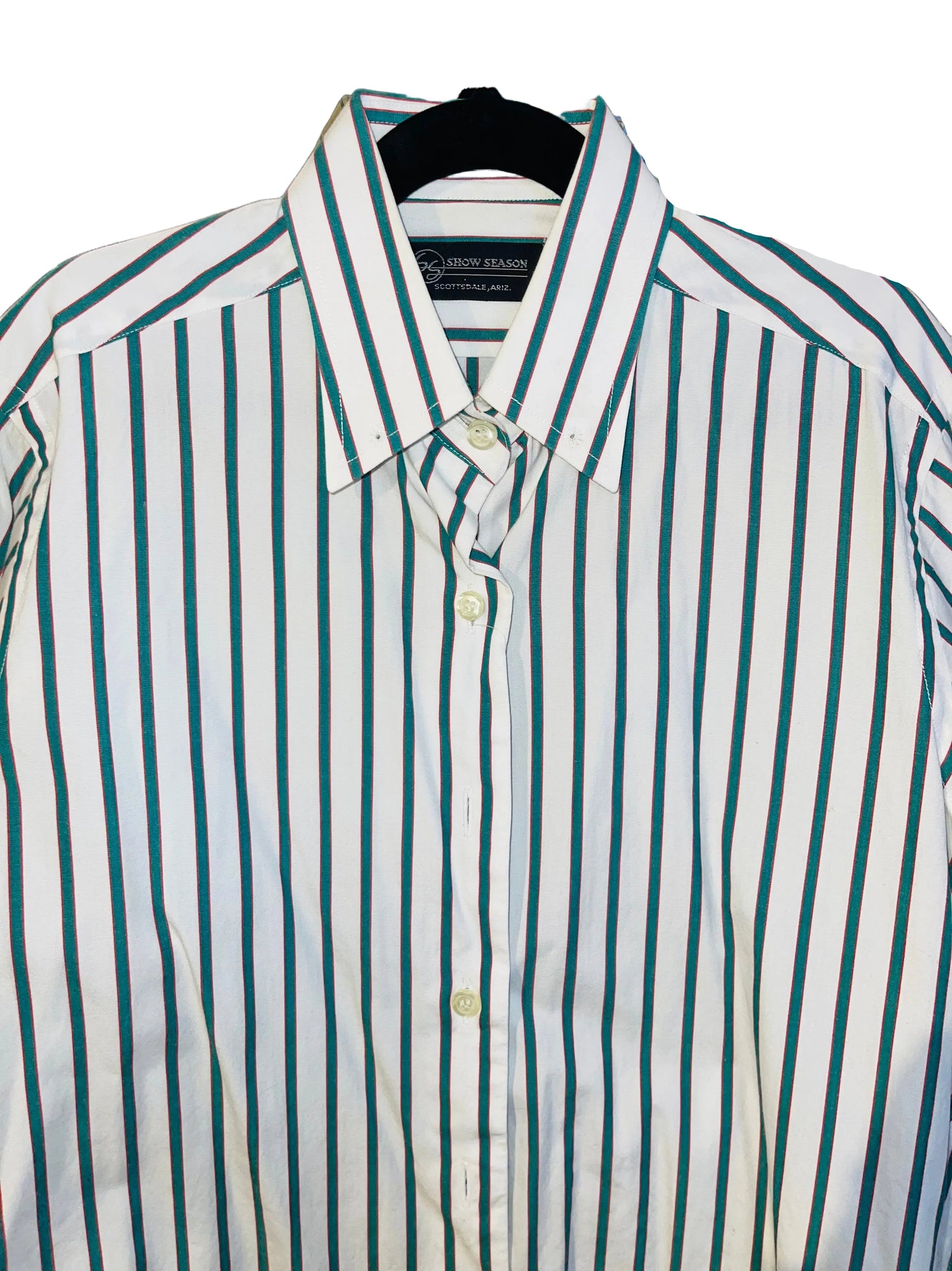 Show Season, White with Green Stripe Shirt
