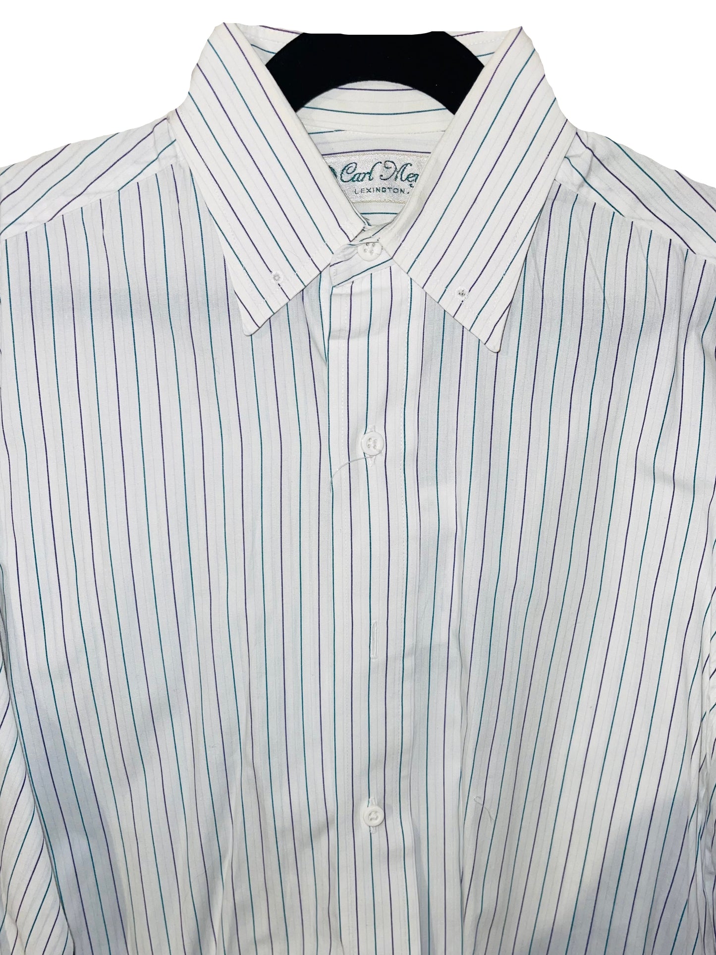 Carl Meyers, White with Purple, Green Pinstripe Shirt