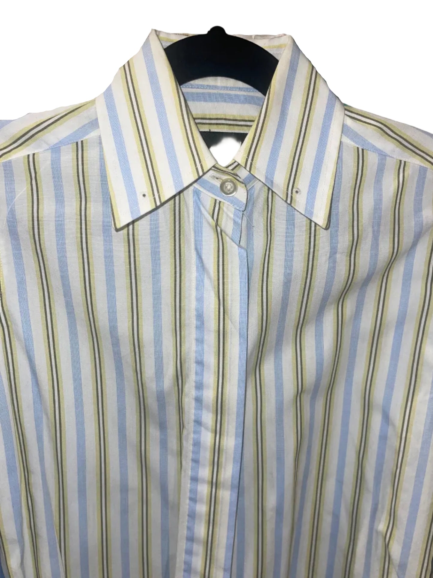 DeRegnaucourt, White, Blue and Green Stripe Shirt