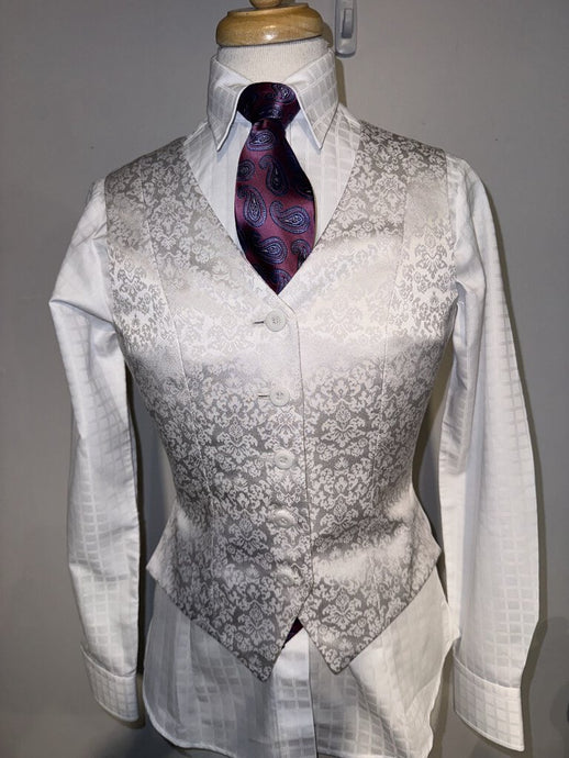 White Satin Vest with Floral Pattern