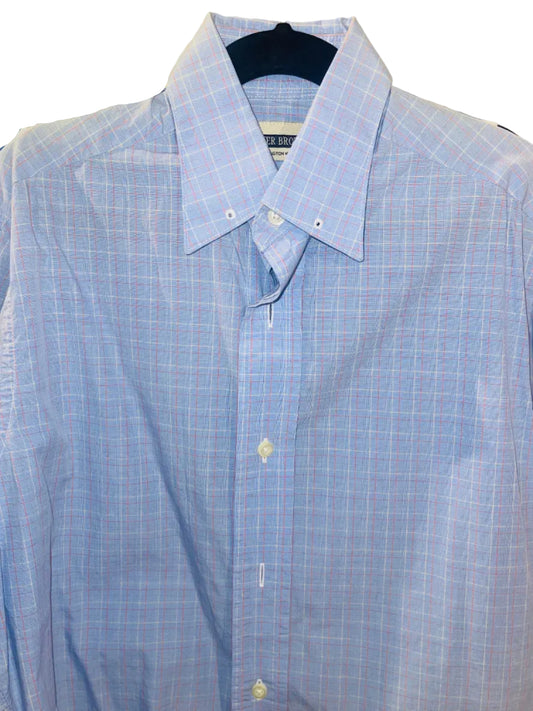 Becker Brothers, Light Blue With Red Windowpane Shirt