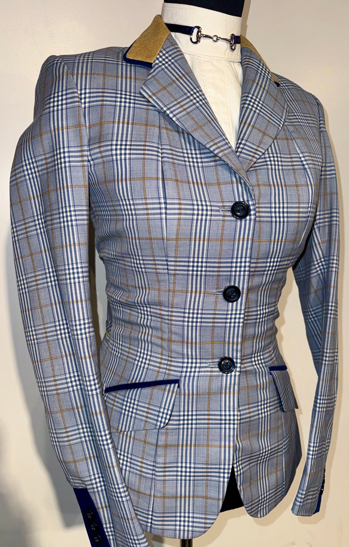 Marsha De Arriaga, Custom Blue Plaid Hunt Coat