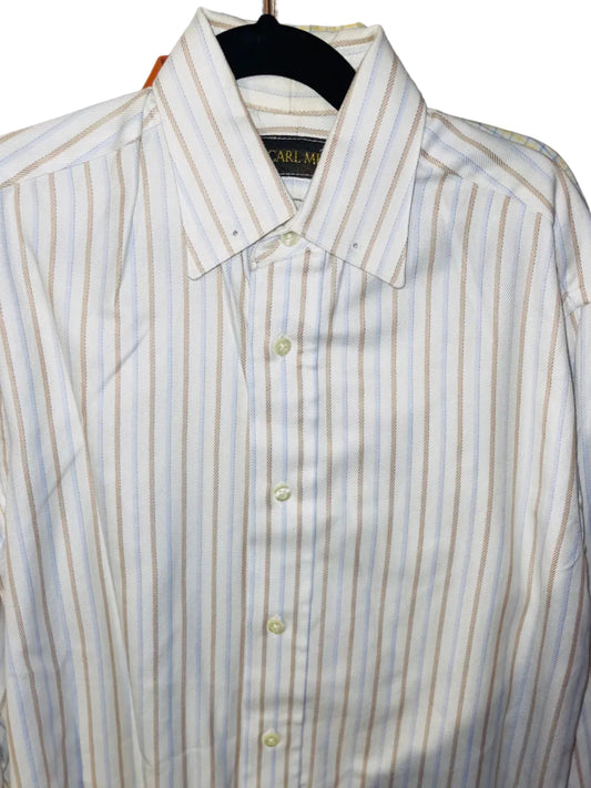 Carl Meyers, White with Taupe and Blue Stripe Shirt