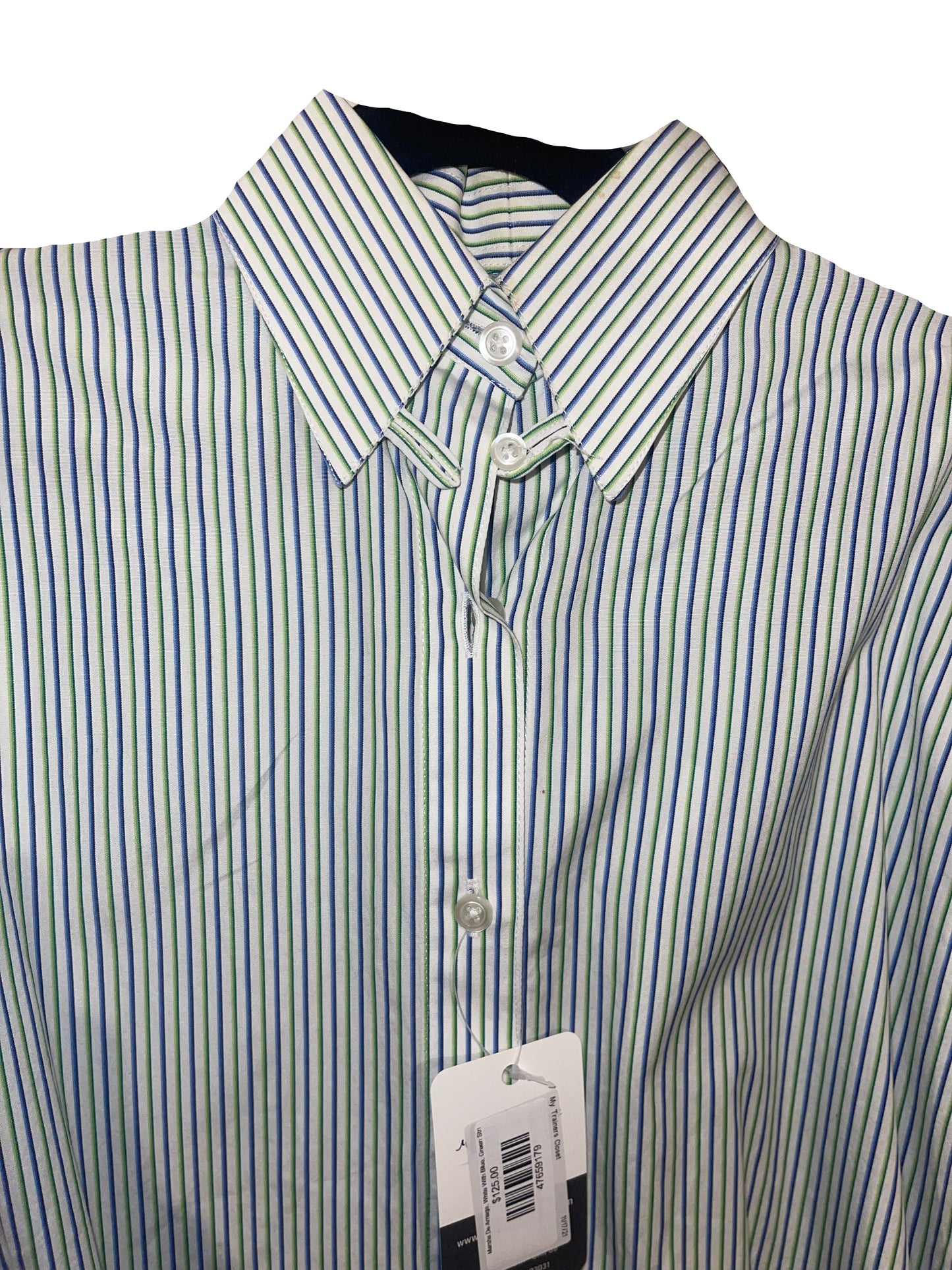 Marsha De Arriaga, White With Blue, Green Stripe Shirt