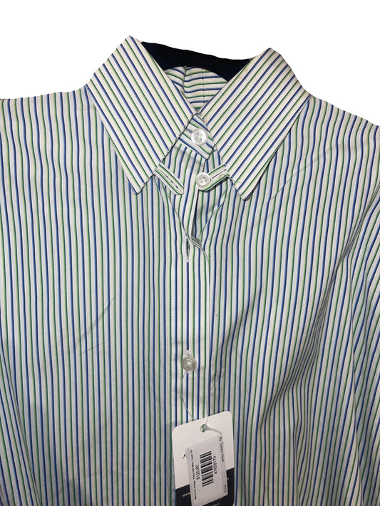 Marsha De Arriaga, White With Blue, Green Stripe Shirt