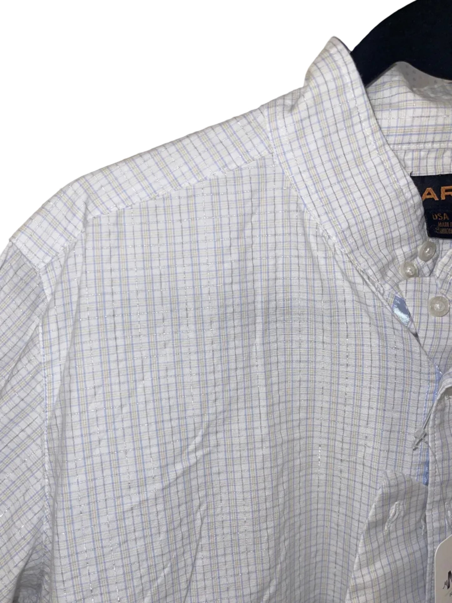 Ariat, White and Blue Sparkle Plaid 42 Hunt Shirt
