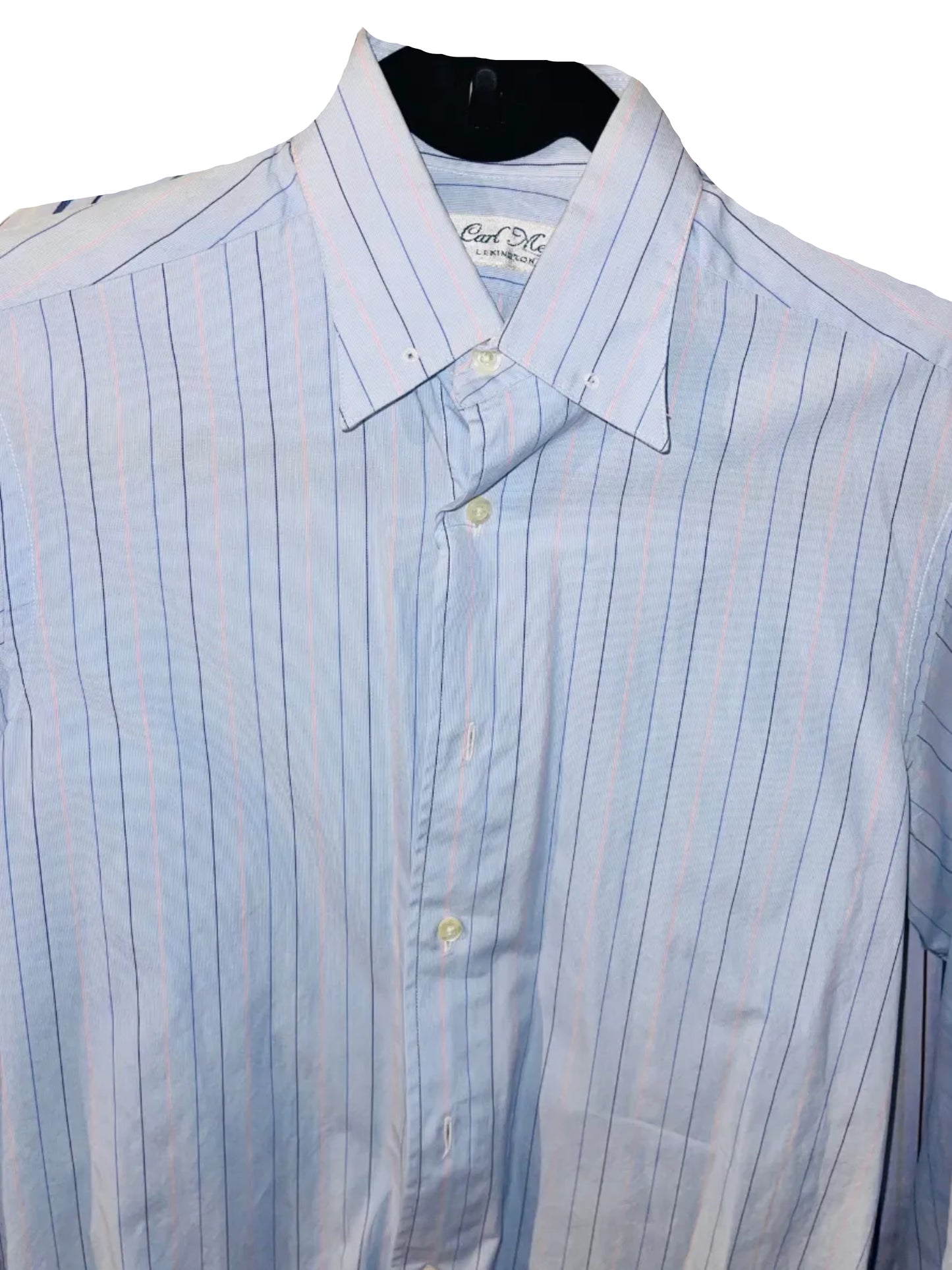 Carl Meyers, Blue with Navy and Pink Pinstripe Shirt