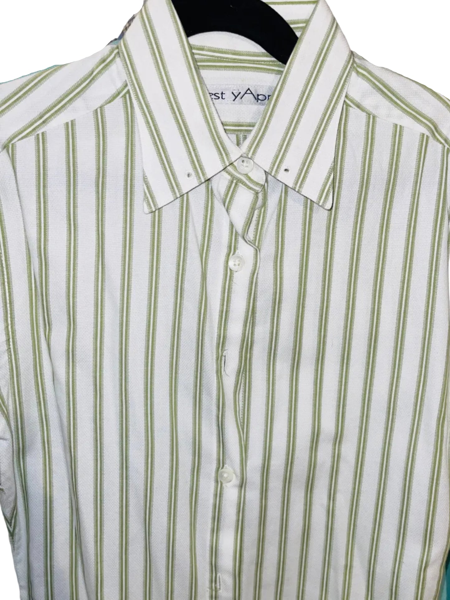 C'est yApre, White, and Green Stripe Shirt