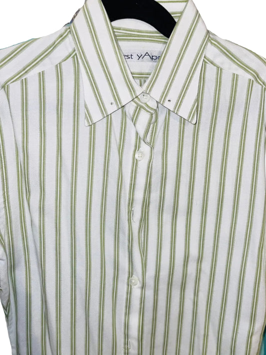 C'est yApre, White, and Green Stripe Shirt