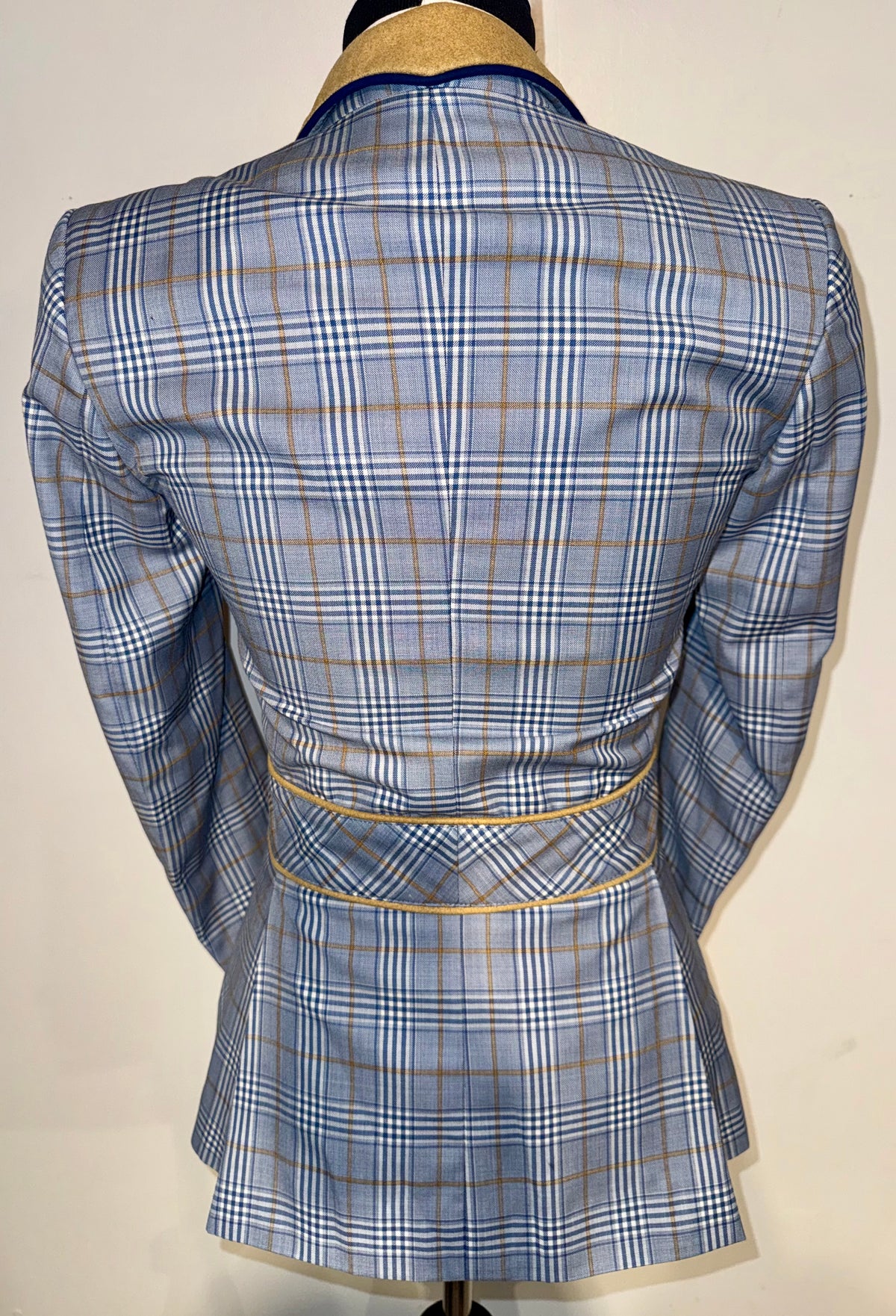 Marsha De Arriaga, Custom Blue Plaid Hunt Coat