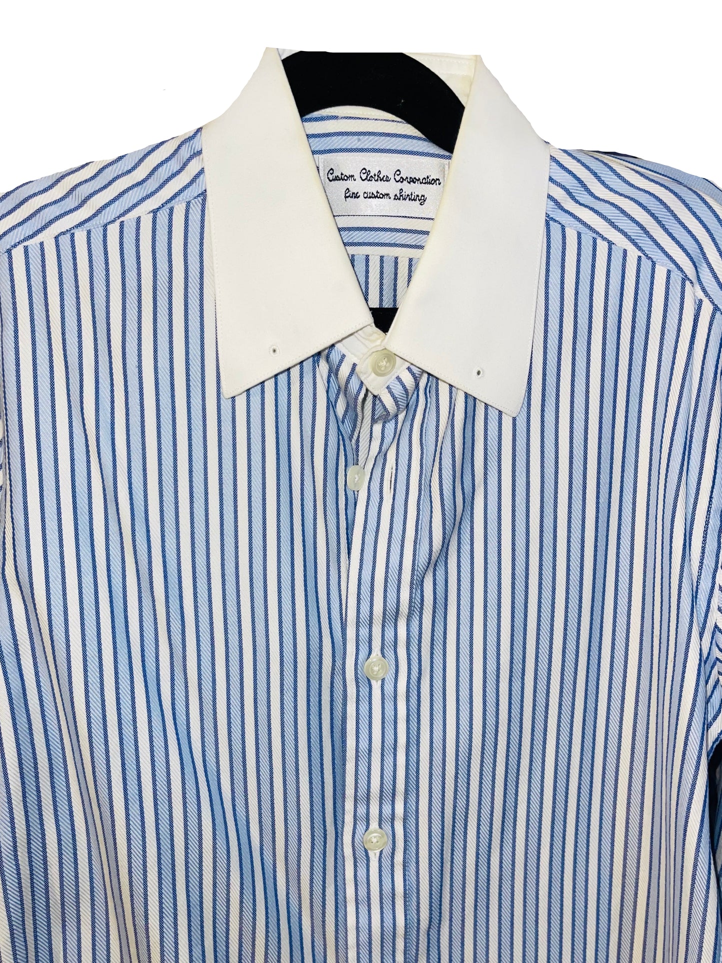 CCC, Blue and White Stripe Shirt with White Accents