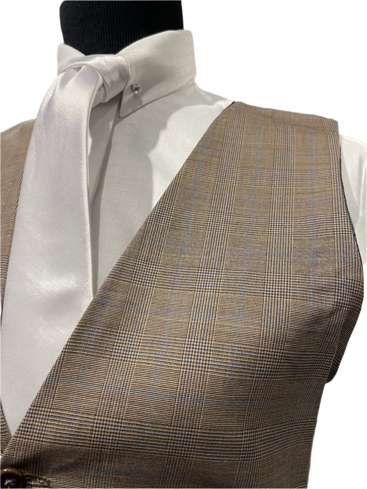 Taupe and Blue Windowpane Vest