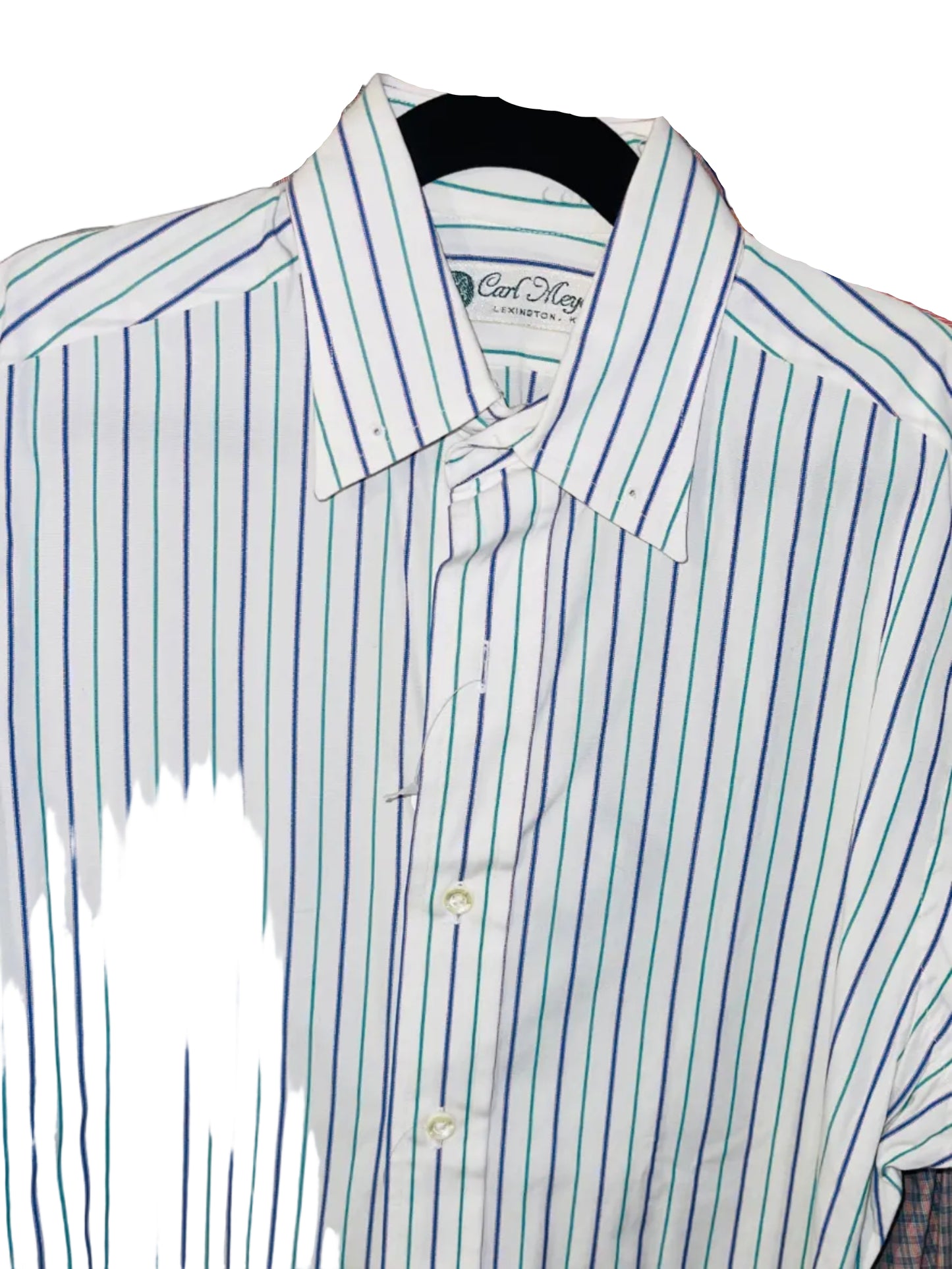 Carl Myers, White With Green, Blue Stripes Shirt