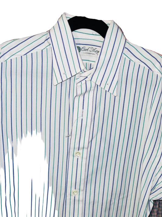 Carl Myers, White With Green, Blue Stripes Shirt