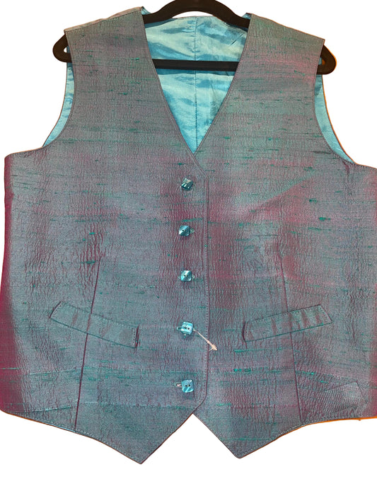 Custom, Teal Raw Silk Vest