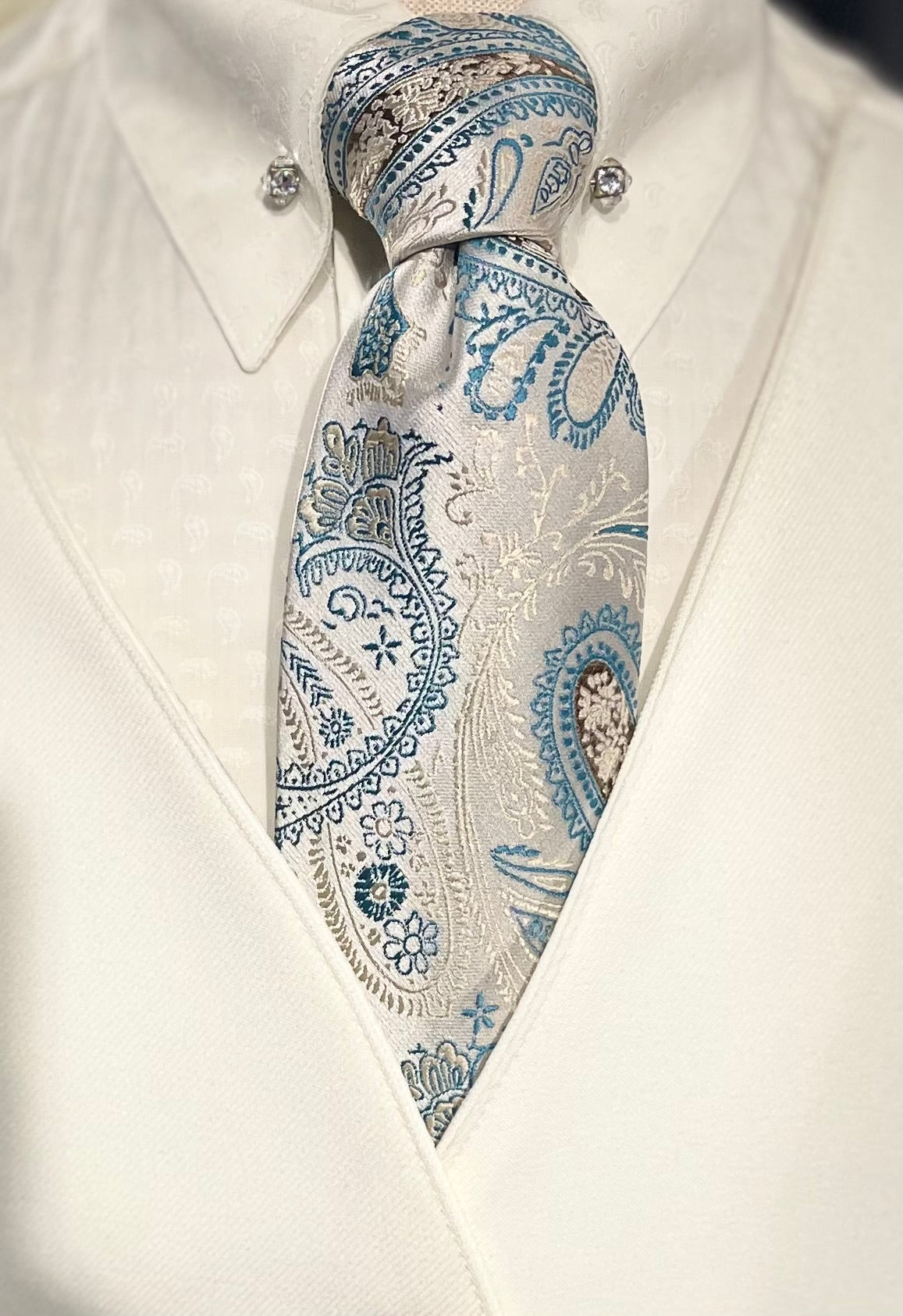 Cream and Teal Paisley Tie