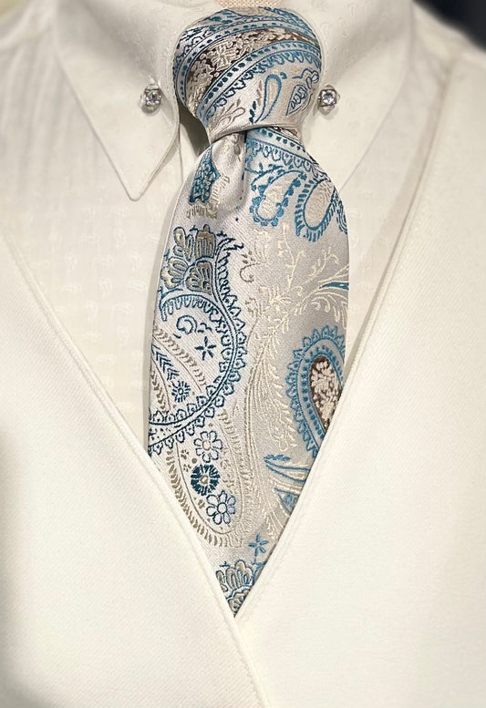 Cream and Teal Paisley Tie