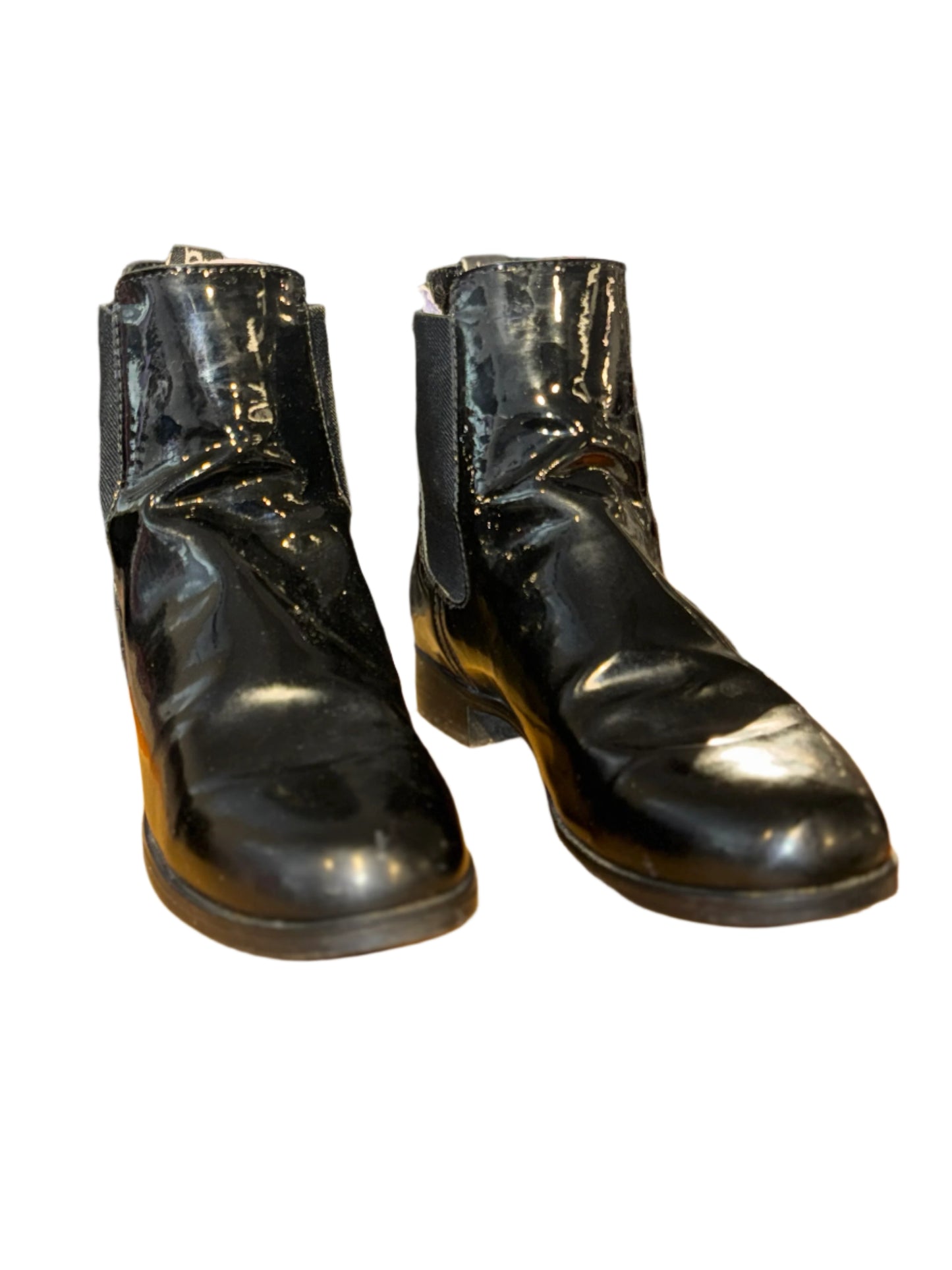 Used, Ov, W: 7.5, Black Patent Boots