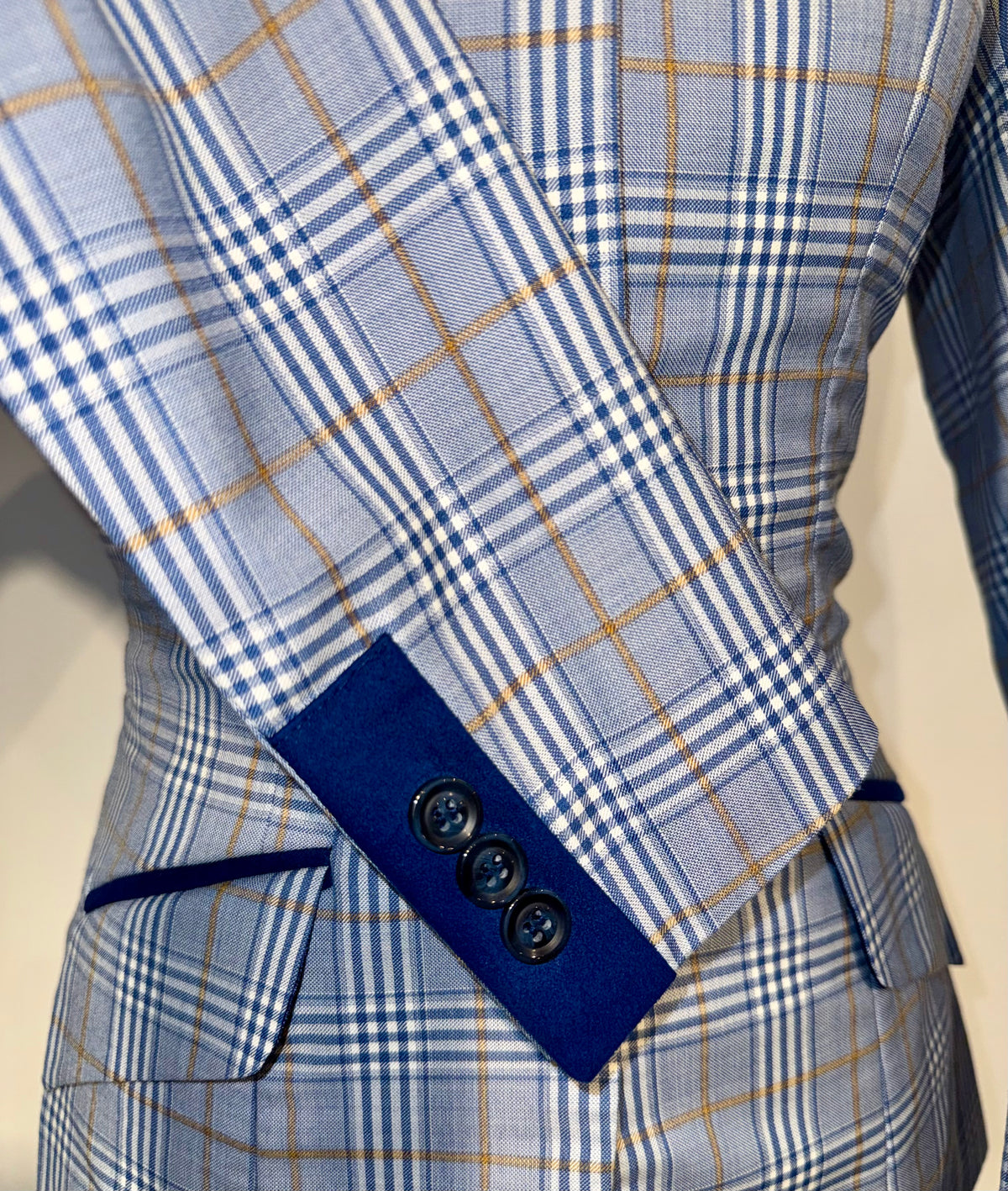 Marsha De Arriaga, Custom Blue Plaid Hunt Coat