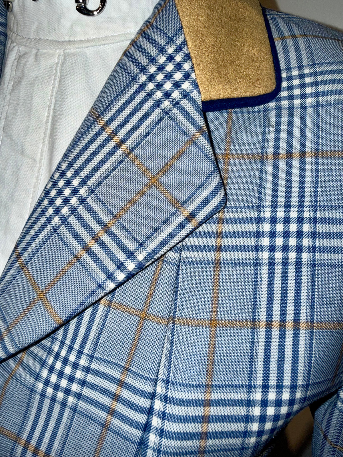 Marsha De Arriaga, Custom Blue Plaid Hunt Coat