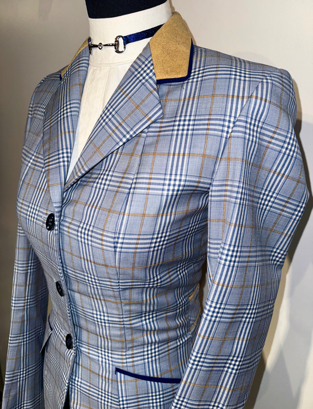 Marsha De Arriaga, Custom Blue Plaid Hunt Coat