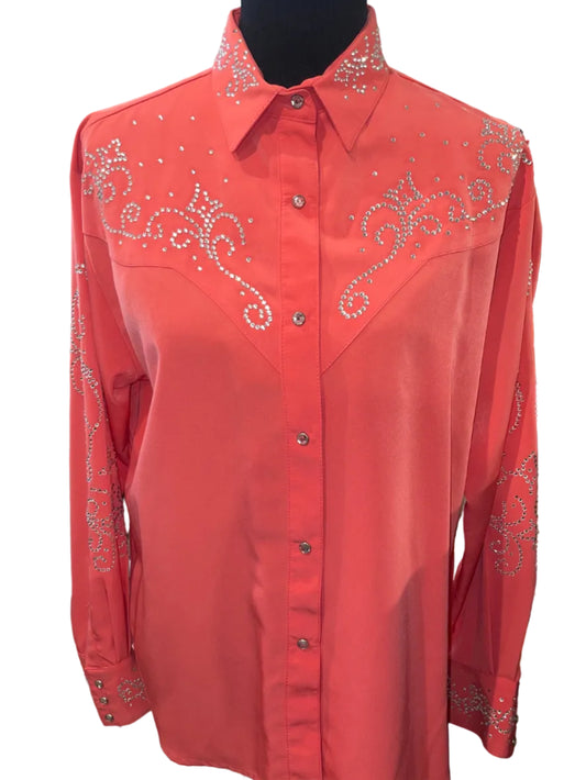 Rods, Ladies L Coral Western Top