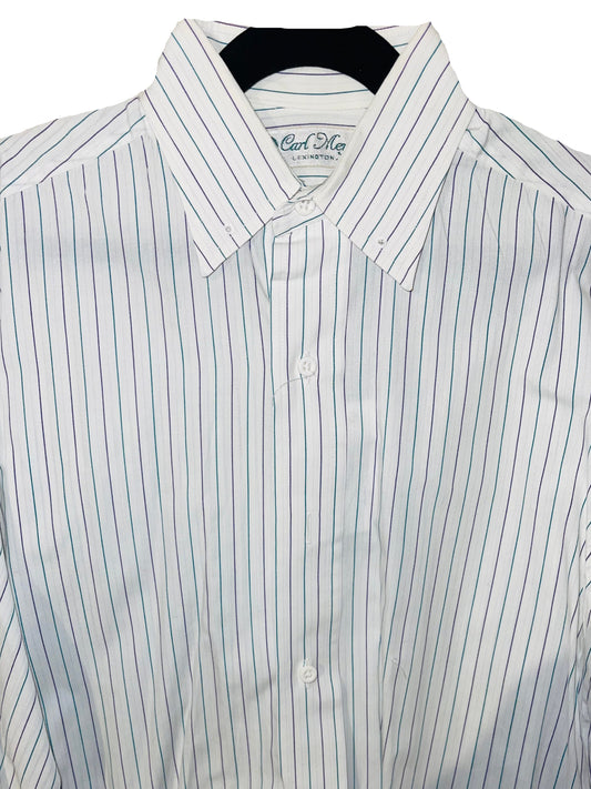 Carl Meyers, White with Purple, Green Pinstripe Shirt