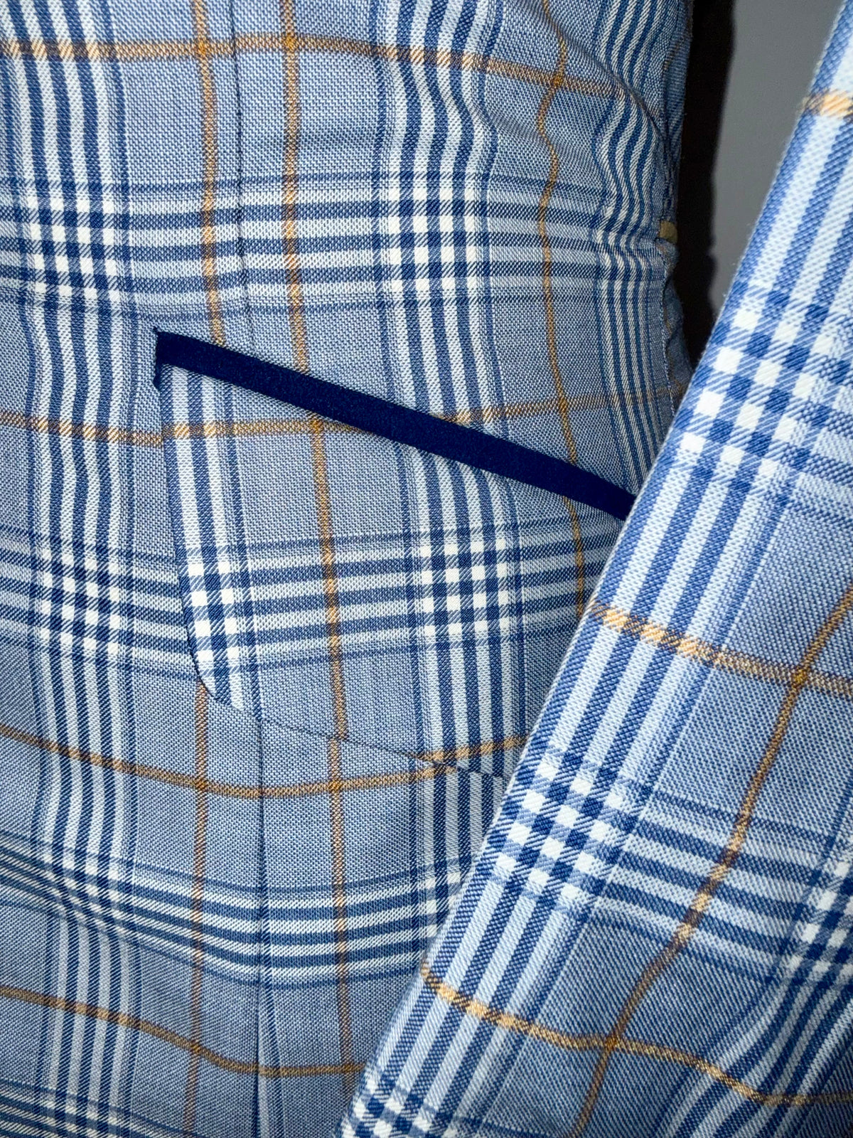 Marsha De Arriaga, Custom Blue Plaid Hunt Coat