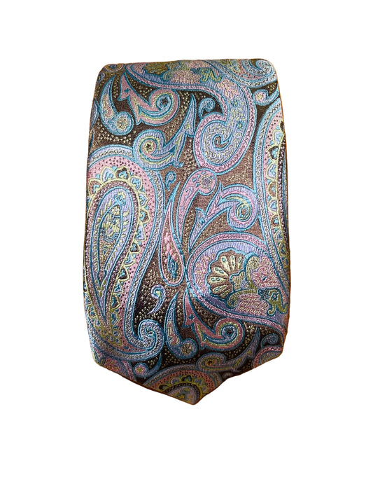Brown, Pink, Blue, Green Paisley Tie