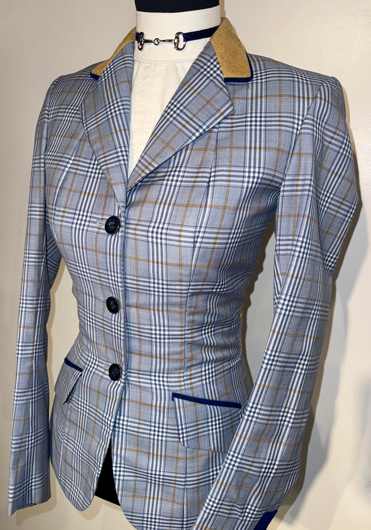 Marsha De Arriaga, Custom Blue Plaid Hunt Coat