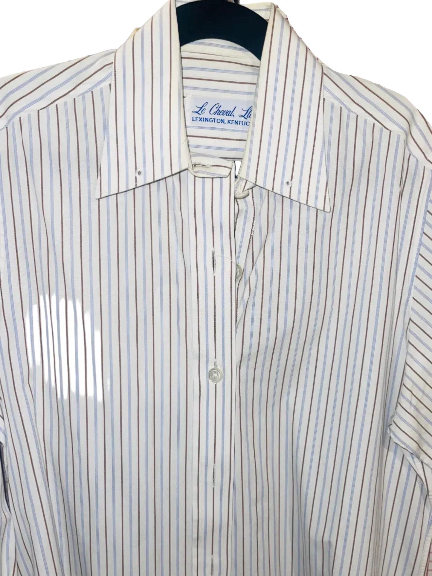 Le Cheval, White with Brown and Blue Stripe Shirt