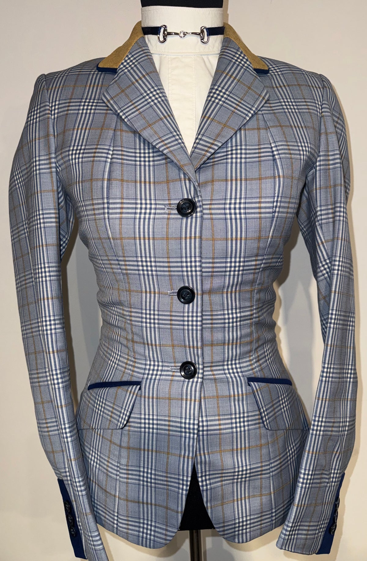 Marsha De Arriaga, Custom Blue Plaid Hunt Coat