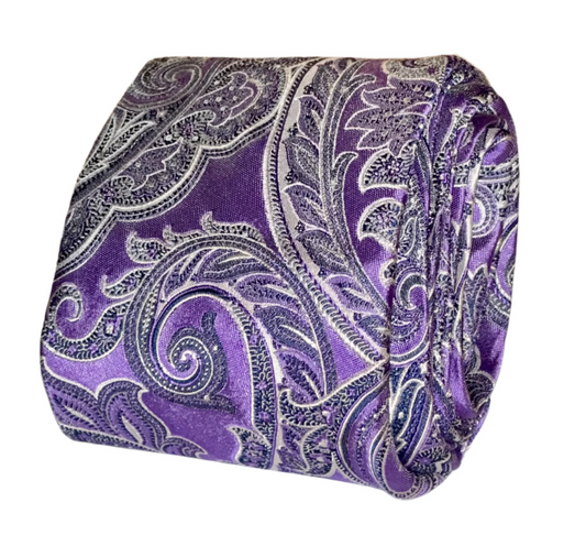Purple and Silver Paisley Tie