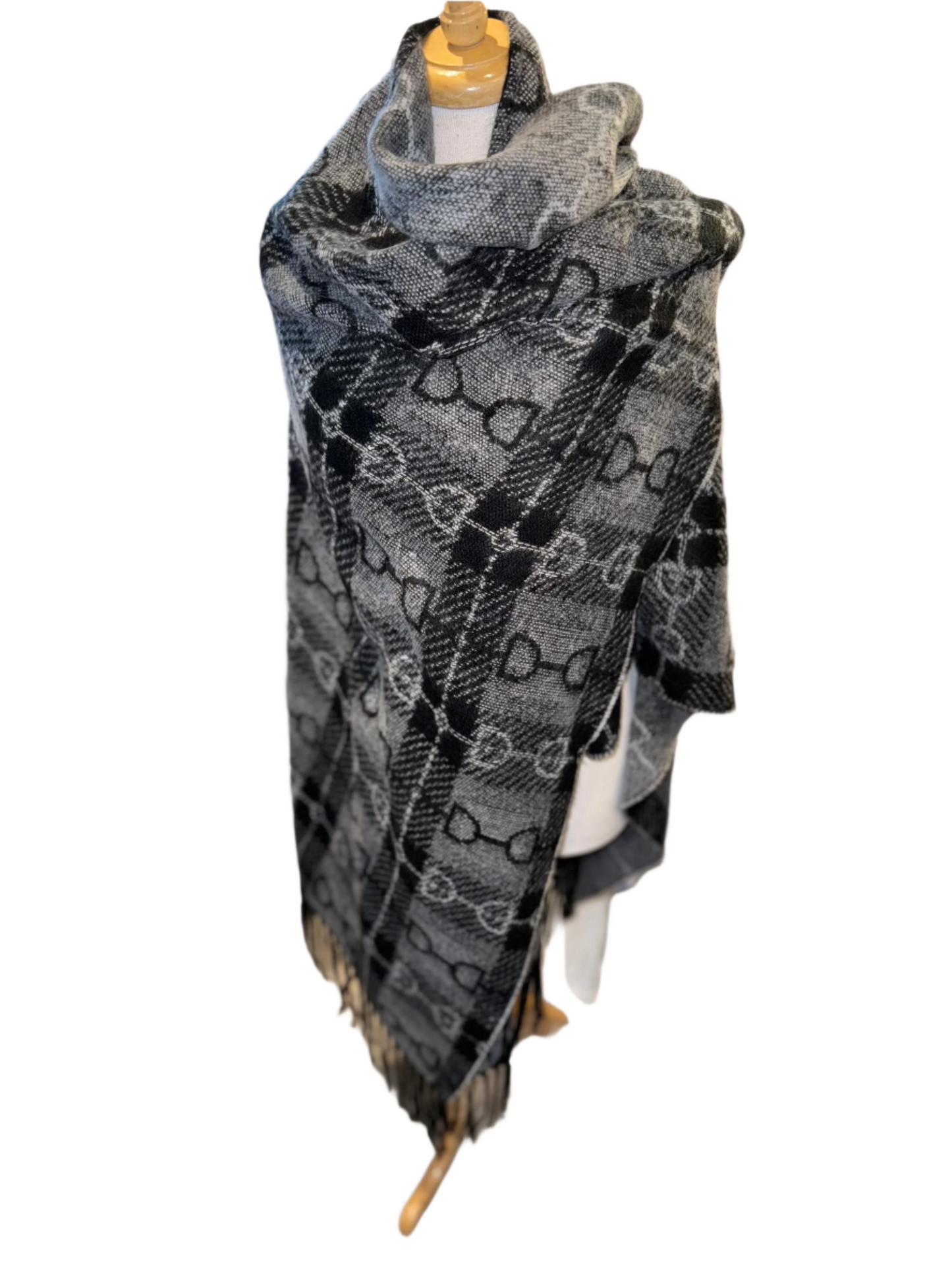 New, Adult, Black and Grey, Bit Shawl