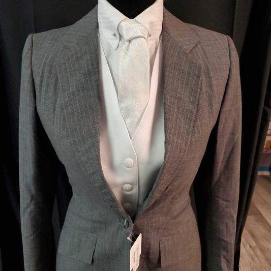 Tailored Sportsman Light Grey Three Piece Suit with Pink Stripes