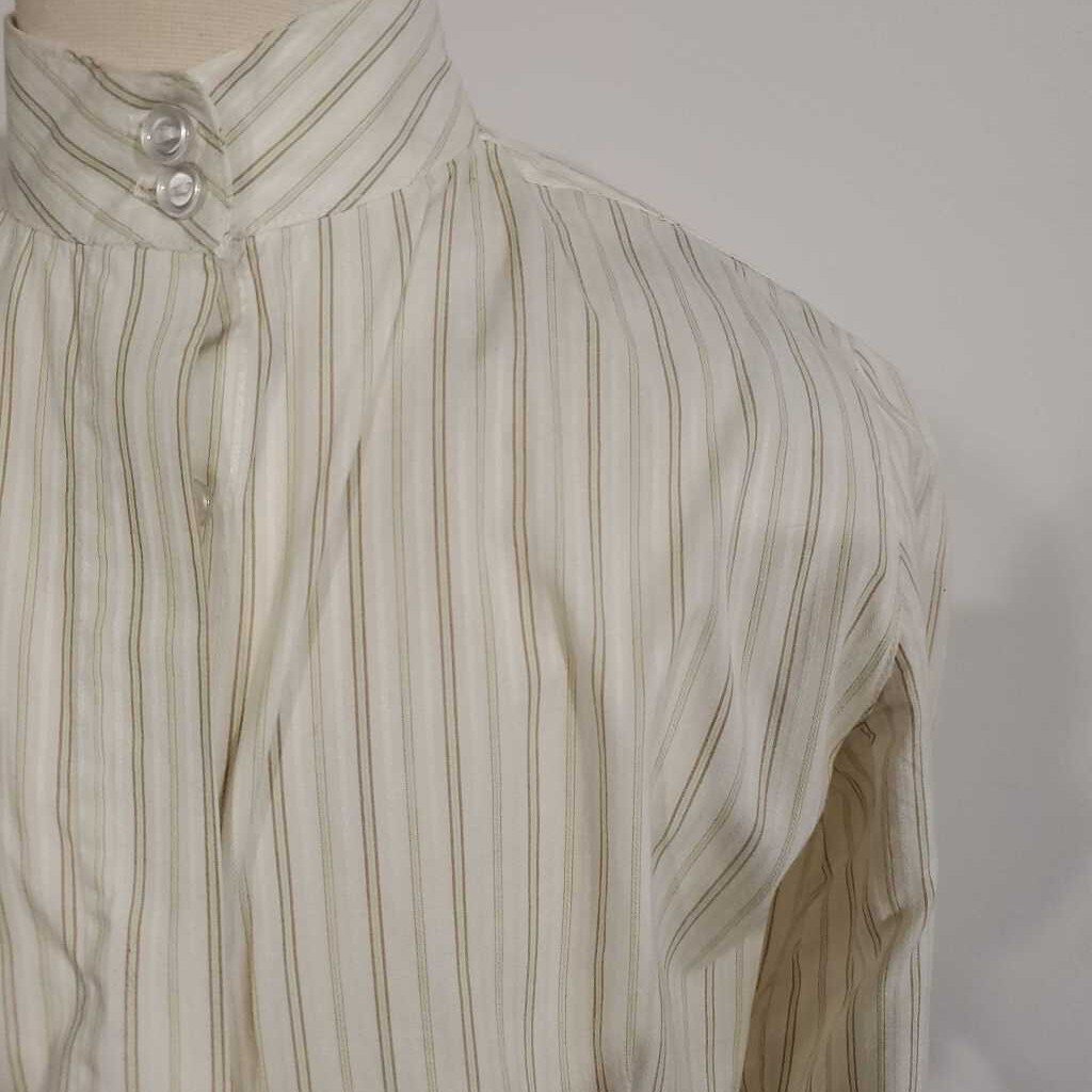 Cream, Green, and Tan Striped Shirt