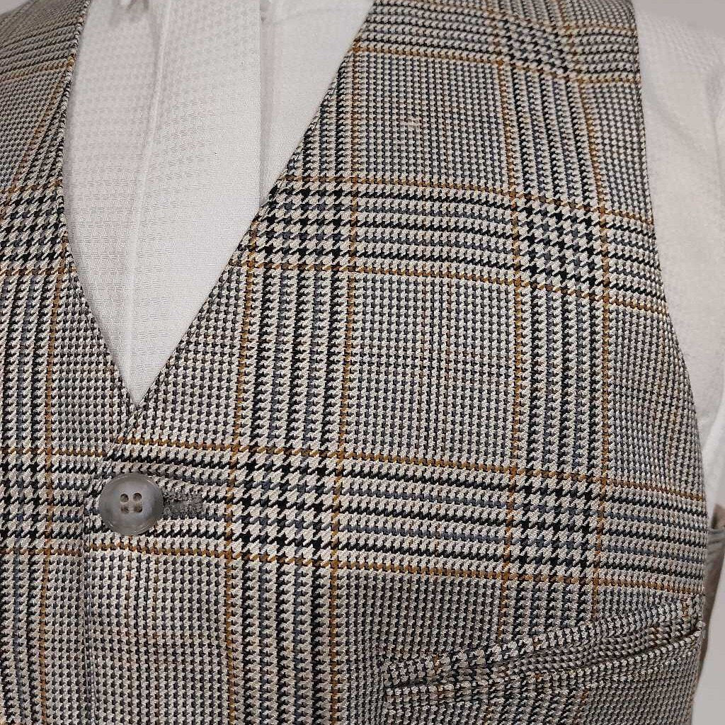 Carl Meyers Black and Brown Windowpane Houndstooth Mens Vest