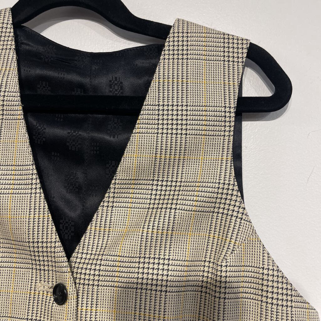 Cream and Black Windowpane Vest