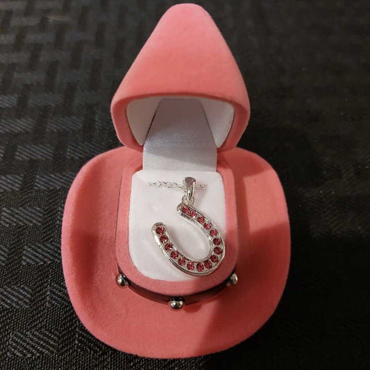 Pink Horseshoe Necklace with Horse Head Box