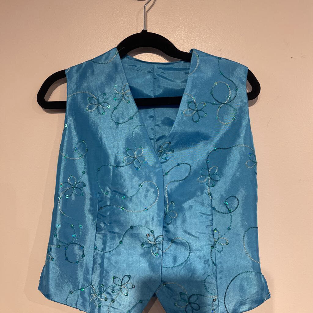 Blue Vest with Sequin Flowers