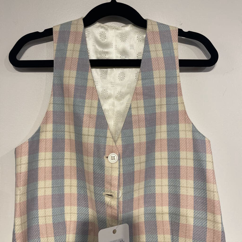 Becker Brothers Blue and Pink Plaid Wool Vest