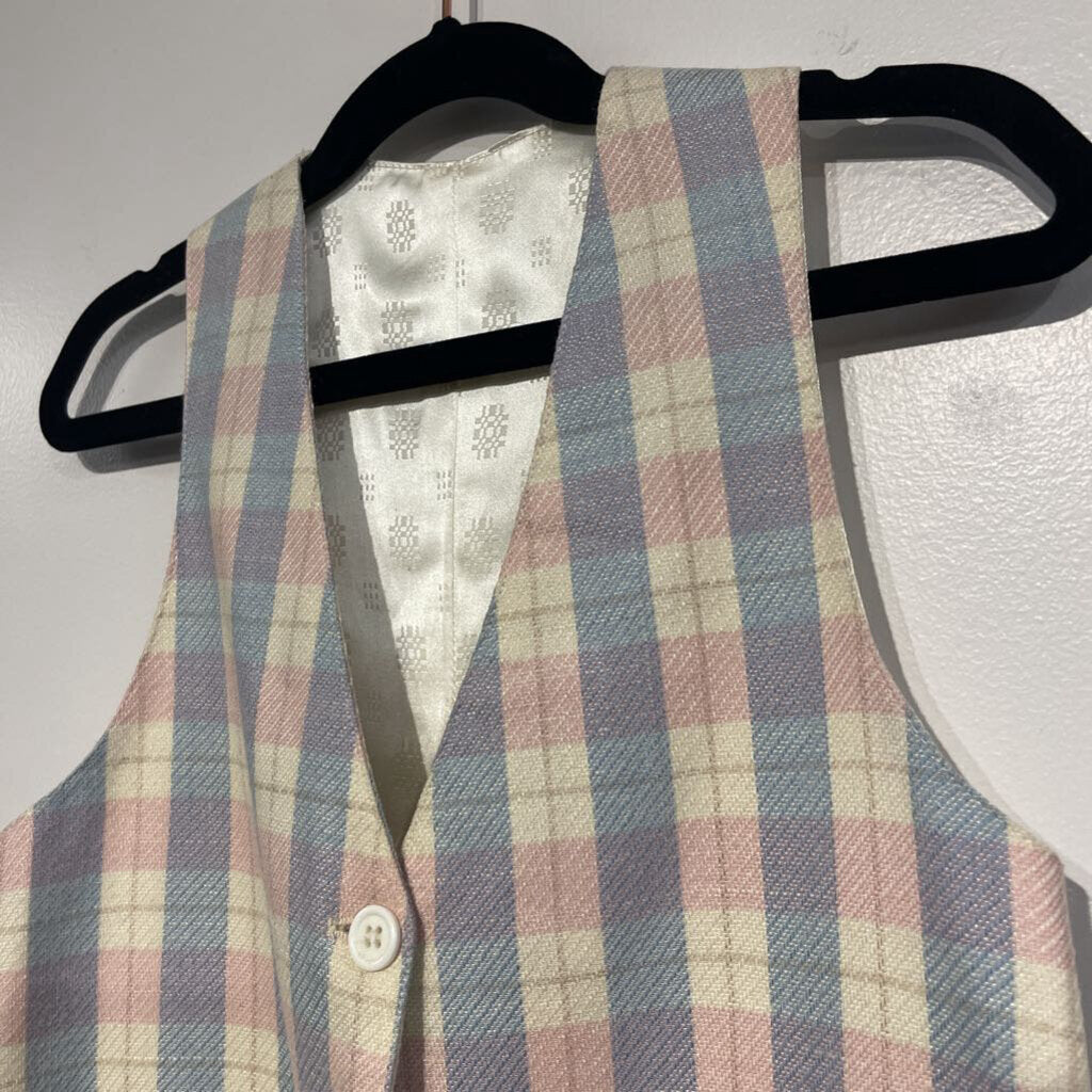 Becker Brothers Blue and Pink Plaid Wool Vest