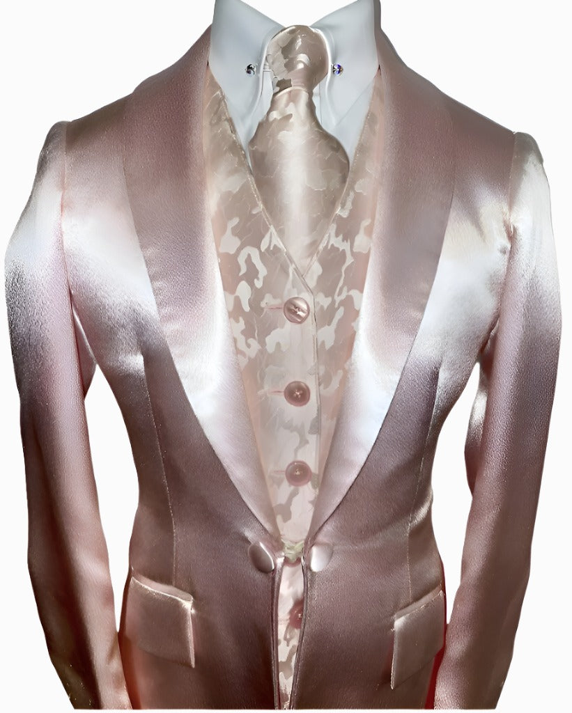 DeRegnaucourt Light Pink Satin Girls Daycoat, Vest, Shirt, and Tie Set