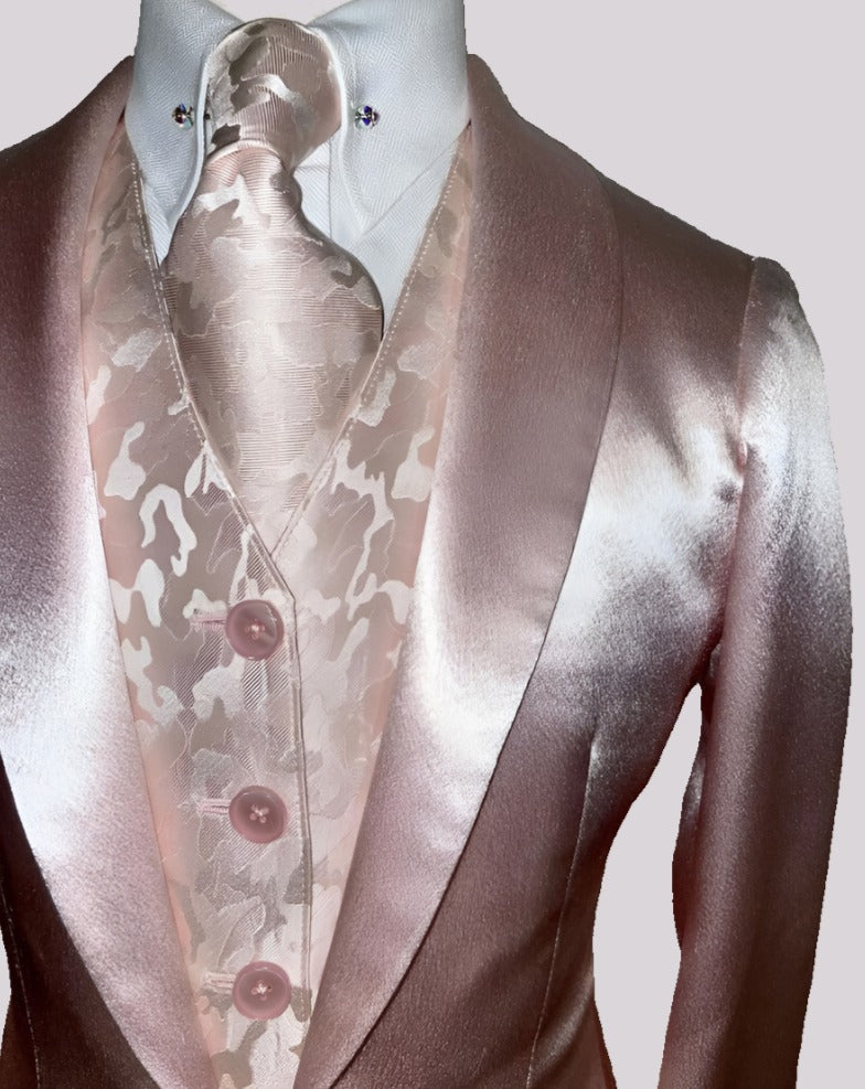 DeRegnaucourt Light Pink Satin Girls Daycoat, Vest, Shirt, and Tie Set