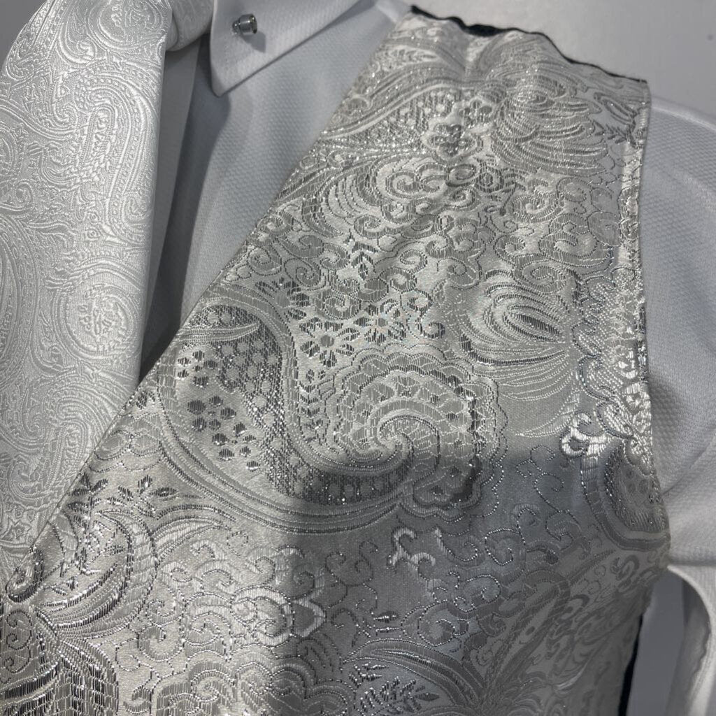 White Silver Paisley Vest