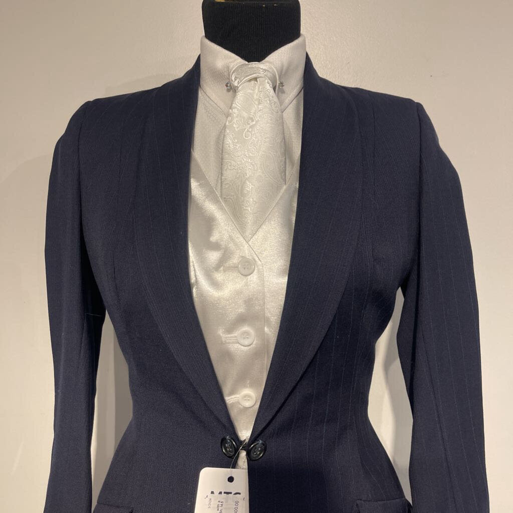 Suit with a light blue pin stripe