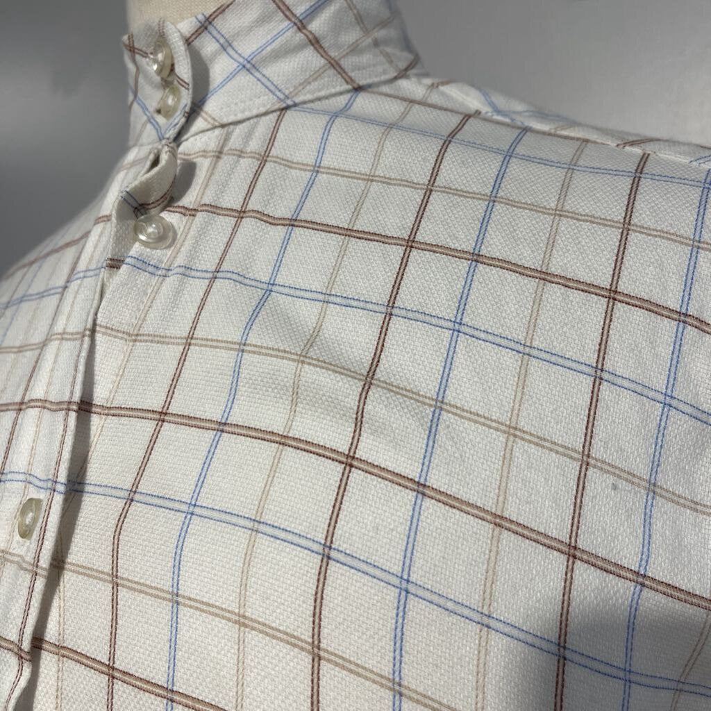 Devon- Aire Cream with Blue Plaid Short Sleeve Hunt Shirt