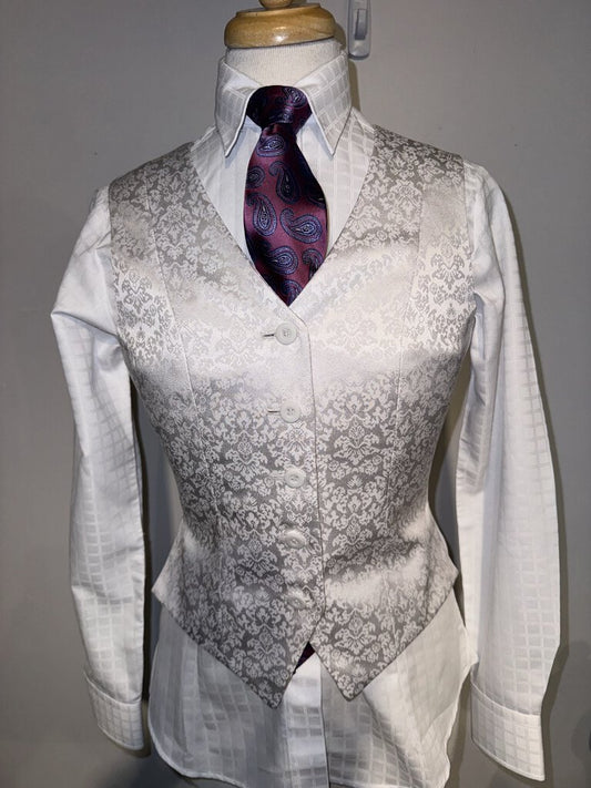 White Satin Vest with Floral Pattern