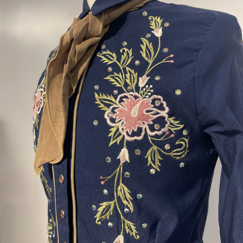 Navy With Flowers Western Top